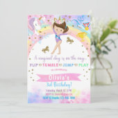 ユニコーン体操ブルネット女の子の誕生日。 招待状 (スタンド正面)