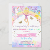 ユニコーン体操ブロンド女の子の誕生日。 招待状 (正面)