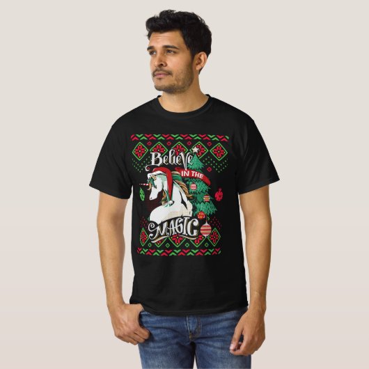 ユニコーン信じが魔法の醜いクリスマスに Tシャツ (正面フル)