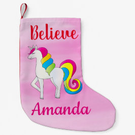 ユニコーン信じクキュートピンク名前をカスタムする スモールクリスマスストッキング