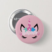 ユニコーン信じスの可愛いピンク魔法フローラ 缶バッジ (正面&裏面)