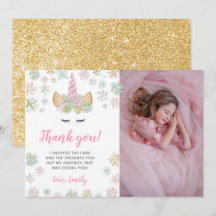 ユニコーン冬の誕生日感謝カード（写真付き）