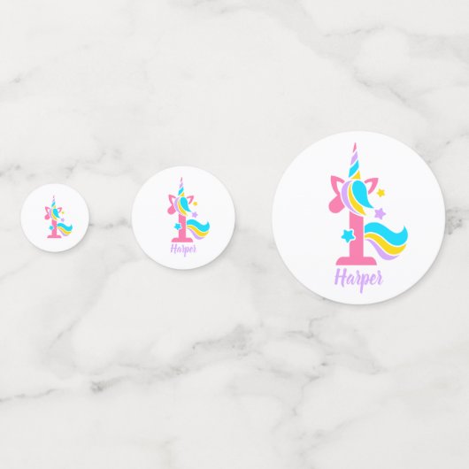 ユニコーン初誕生日ピンクと紫の写真 コンフェッティ (裏面)