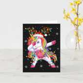 ユニコーン動物サンタハット醜いクリスマスツリーライト カード (黄色い花)