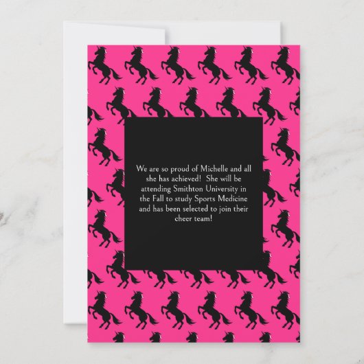 ユニコーン卒業式パーティーピンクとブラック 招待状 (裏面)