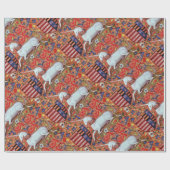 ユニコーン及びアンティークフローラモチーフ ラッピングペーパー (フラット)