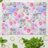 ユニコーン及びバラパターン キッチンタオル (折り畳み)