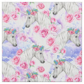 ユニコーン及びバラパターン ファブリック (クローズアップ)