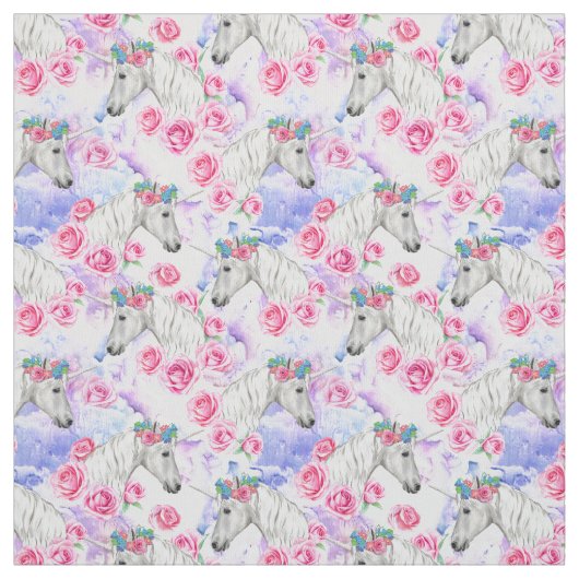 ユニコーン及びバラパターン ファブリック (見本)