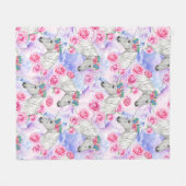 ユニコーン及びバラパターン フリースブランケット (正面(横))