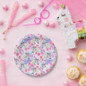 ユニコーン及びバラパターン ペーパープレート (パーティー)