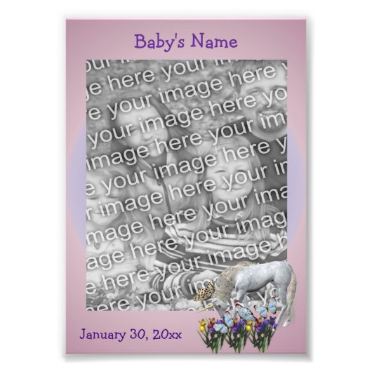 ユニコーン及び蝶の動物枠テンプレート フォトプリント (正面)