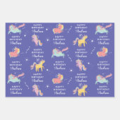 ユニコーン名前をカスタムするガールズ誕生日 ラッピングペーパーシート (正面)