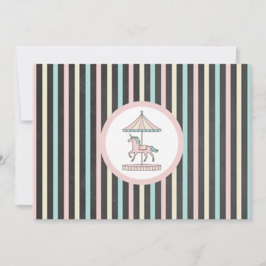 ユニコーン回転木馬誕生日招待状ピンクフォトチョーク 招待状 (裏面)