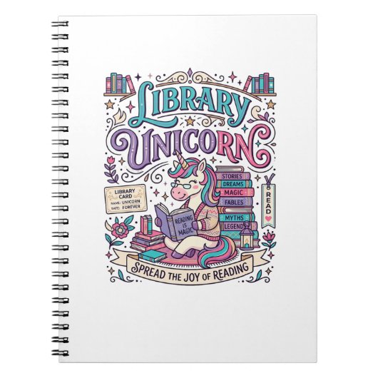 ユニコーン図書館 ユニコーン カラフルPODアート作品_1 ノートブック (正面)