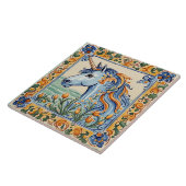 ユニコーン地中海のイエロー&ブルーフォークフローラ タイル (側面)