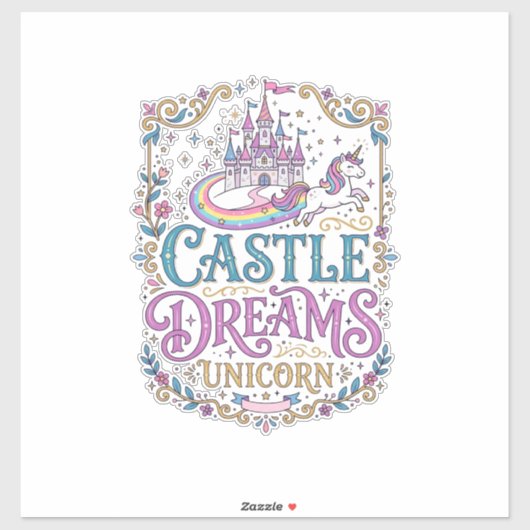 ユニコーン城の夢 ユニコーン 白背景 プリント シール (シート)