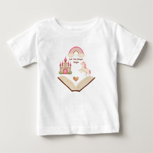 ユニコーン城の虹の少女シャツ | おとぎ話 ベビーTシャツ (正面)