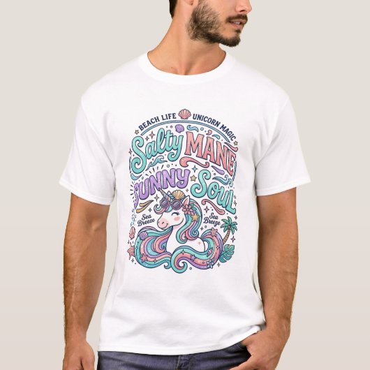 ユニコーン塩っぽいたてがみ陽気な魂レトロスタイルTシャツ Tシャツ (正面)