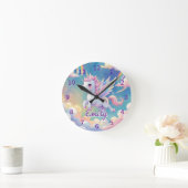 ユニコーン壁時計 – 編集可能な名前 ラウンド壁時計 (ホーム)