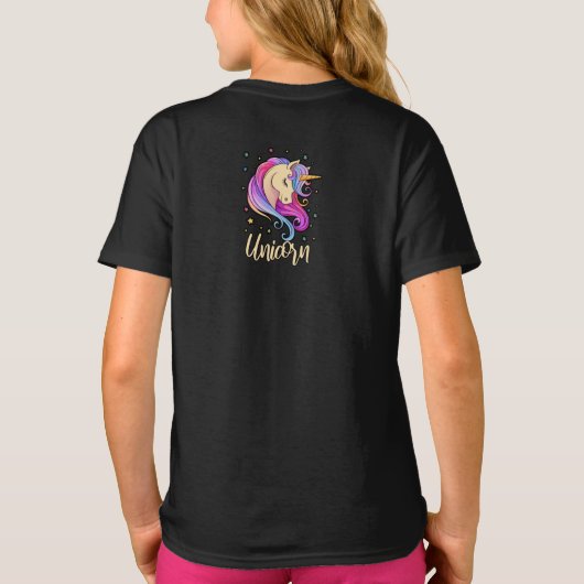ユニコーン夢かわいらし見の虹の子供シャツ Tシャツ (裏面)