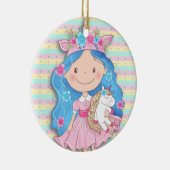 ユニコーン大切クリスマスの女の子かわいこちゃん セラミックオーナメント (右)