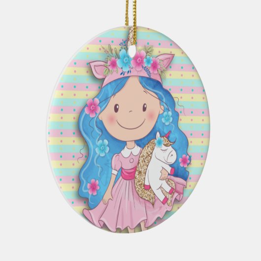 ユニコーン大切クリスマスの女の子かわいこちゃん セラミックオーナメント (右)