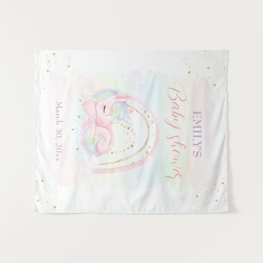 ユニコーン女の子の赤ちゃんシャワー背景タペストリー タペストリー (正面(横))