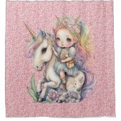 ユニコーン妖精プリンセスピンクグリッターファンタジー シャワーカーテン (正面)