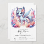 ユニコーン威厳のある赤ちゃんシャワー 招待状 (正面/裏面)