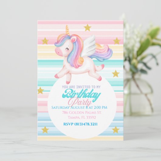 ユニコーン子供の誕生日招待状 招待状 (スタンド正面)