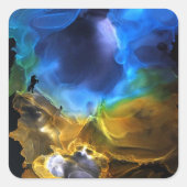 ユニコーン宇宙星雲ブルーイエローアルコールインクアート スクエアシール (正面)