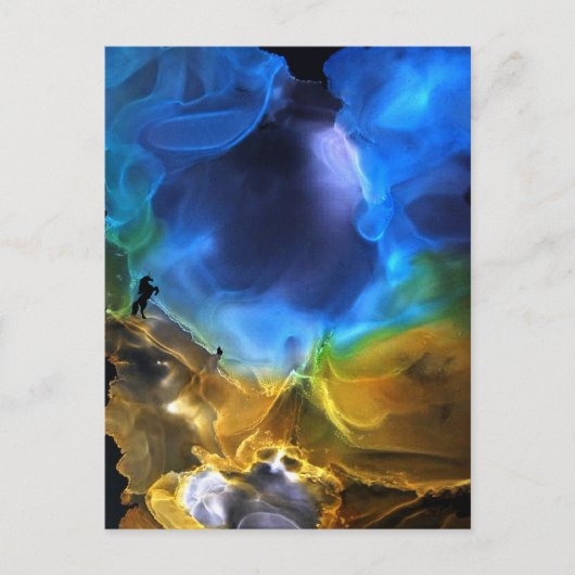 ユニコーン宇宙星雲ブルーイエローアルコールインクアート ポストカード (正面)