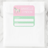 ユニコーン小学校名ラベル |編集可能な色 スクエアシール (バッグ)