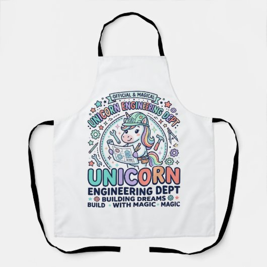 ユニコーン工学部ボールドタイポグラフィTシャツD エプロン (正面)