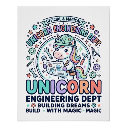 ユニコーン工学部ボールドタイポグラフィTシャツD ポスター (正面)