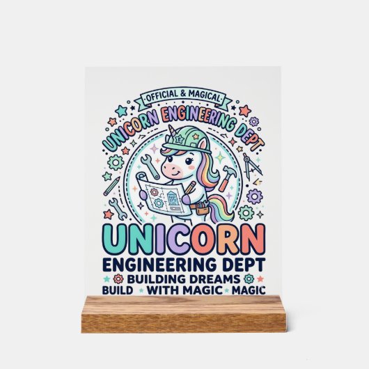 ユニコーン工学部大胆なタイポグラフィTシャツD アクリルサイン (正面)
