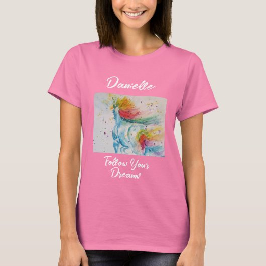 ユニコーン後を追ユニコーン夢の女の子 Tシャツ (正面)