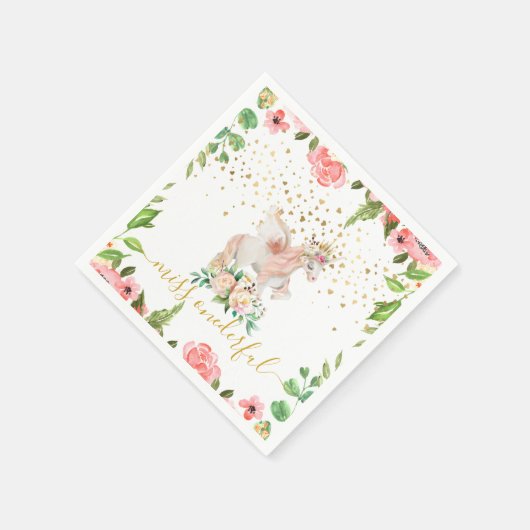 ユニコーン恋しく思オネダーフル赤ちゃんガールファースト誕生日 スタンダードカクテルナプキン (角)