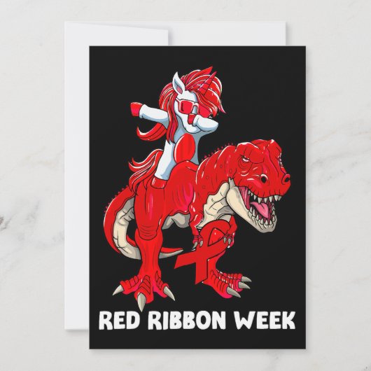 ユニコーン恐竜We衣服レッドFor Red Ribbon Week A 招待状 (正面)
