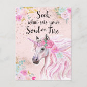 ユニコーン感動的ピンク金ゴールドグリッター引用文  ポストカード (正面)