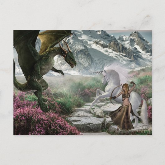 ユニコーン戦士ファンタジー・バトル・ウィズ・ドラゴン ポストカード (正面)