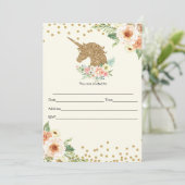 ユニコーン招待状 記入用 グリッター ピンクゴールド 招待状 (スタンド正面)