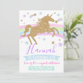 ユニコーン招待金ゴールドレインボー誕生日パーティー 招待状 (スタンド正面)