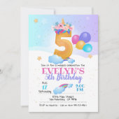 ユニコーン招待、ユニコーン5誕生日 招待状 (正面)