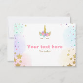 ユニコーン挿入カード誕生日シャワーピンク金ゴールドガール 招待状 (正面)