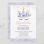 ユニコーン最初の誕生日招待状 – 水彩 招待状 (正面/裏面)