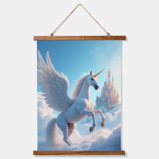ユニコーン木材トッピング壁タペストリー1パネル 吊り下げ型タペストリー (正面)