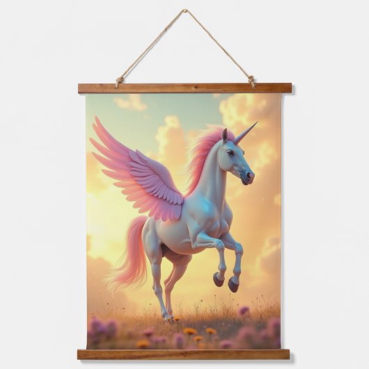 ユニコーン木材トッピング壁タペストリー1パネル 吊り下げ型タペストリー (正面)