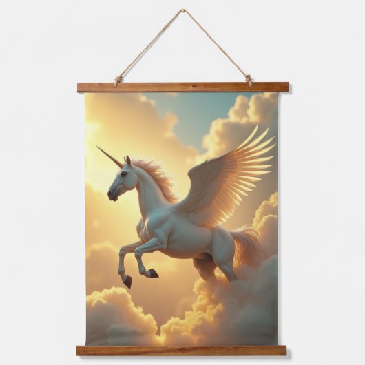 ユニコーン木材トッピング壁タペストリー1パネル 吊り下げ型タペストリー (正面)
